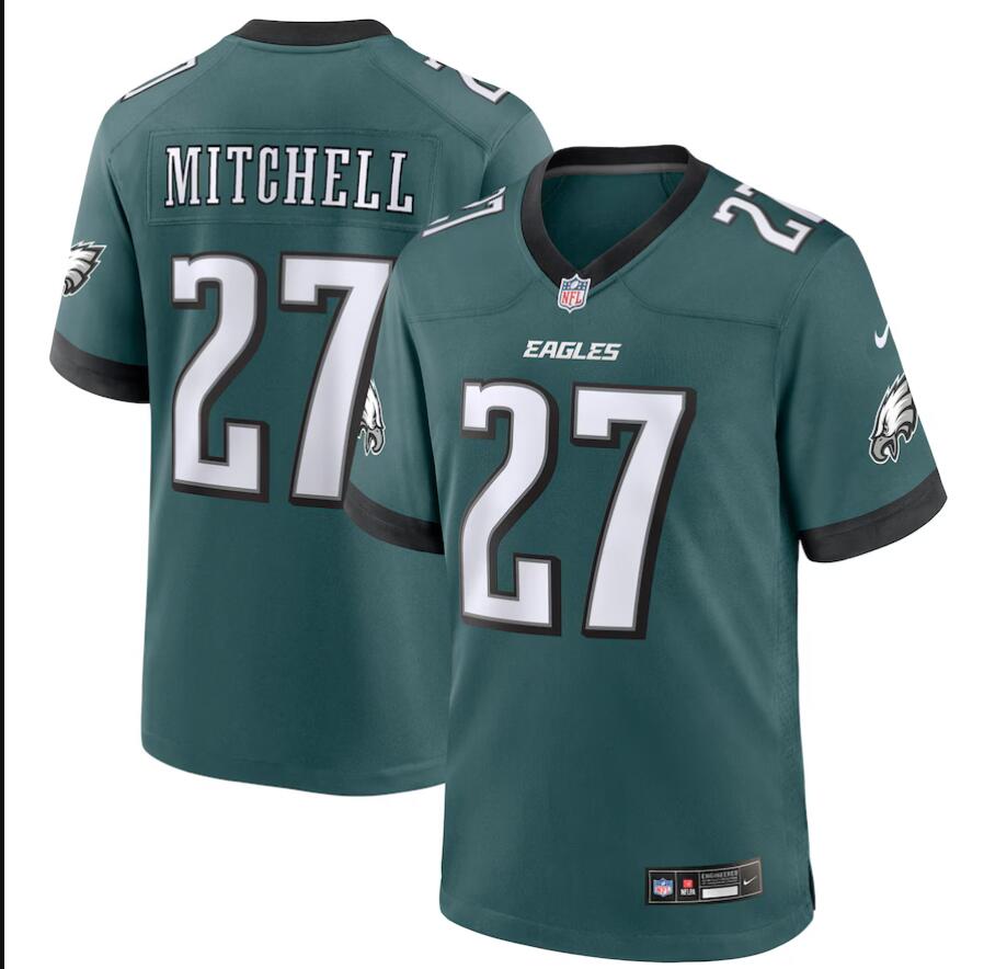 Men Nike Philadelphia Eagles #27 Quinyon Mitchell Midnight Green   Game 2024 NFL Jersey